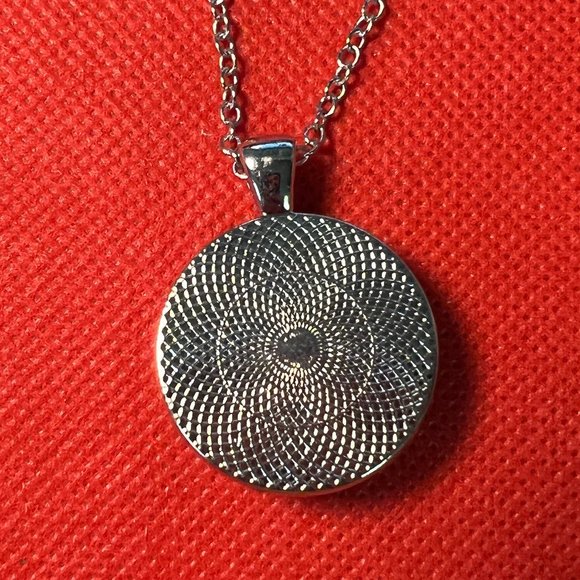 Footprint and Pawprint in the Sand Round Silver Tone Pendant Necklace - Picture 4 of 5